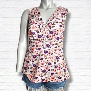 Boden Sleeveless Colourful Flower Print V Neck Blouse Size 8 US